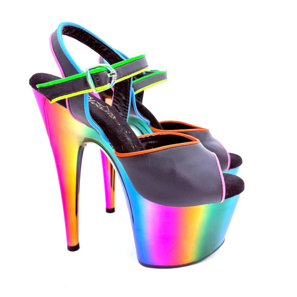 Pleaser Adore Rainbow Colorful 7 Inch Platform Dance Heels Size 6